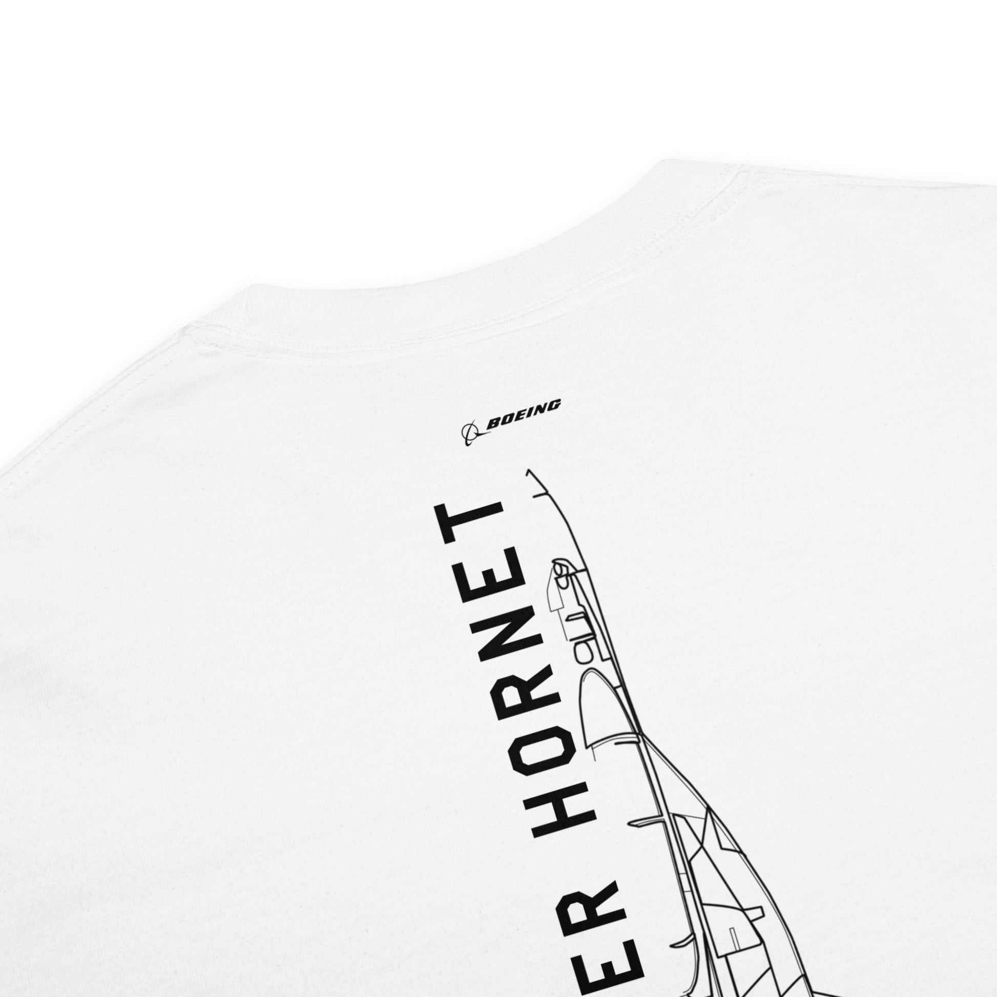 BOEING F/A-18F SUPER HORNET — hand-drawn schematic artwork printed on standard T-shirt.