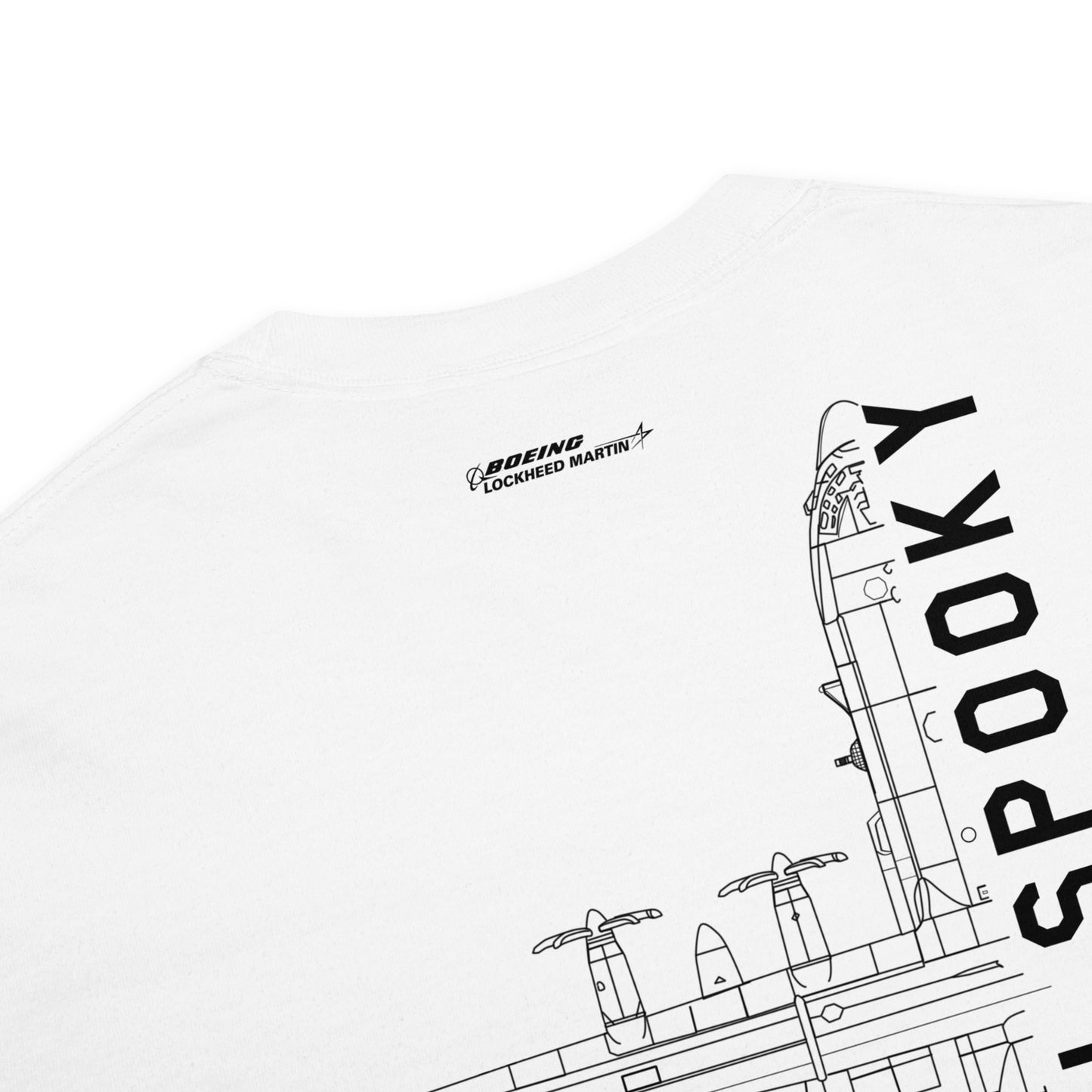 LOCKHEED MARTIN AC-130U SPOOKY GUNSHIP — hand-drawn artwork printed on standard T-shirt.