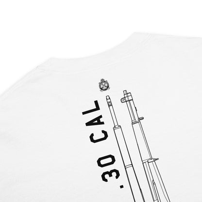 Hand-drawn schematic of the SPRINGFIELD M1 GARAND RIFLE printed on a standard T-shirt.