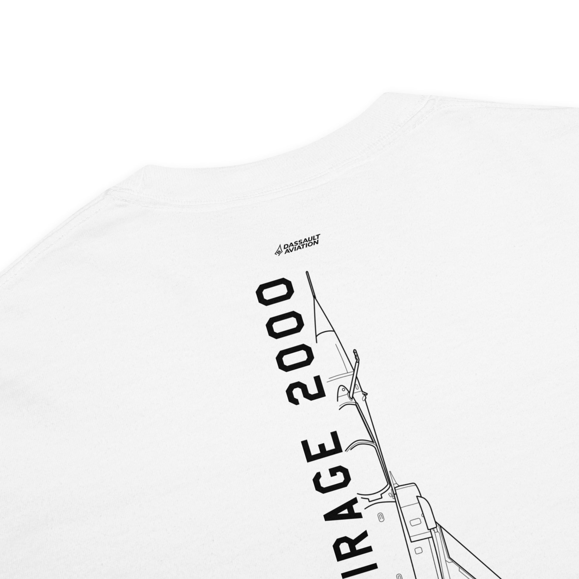DASSAULT MIRAGE 2000 — hand-drawn FIGHTER schematic artwork printed on standard T-shirt.