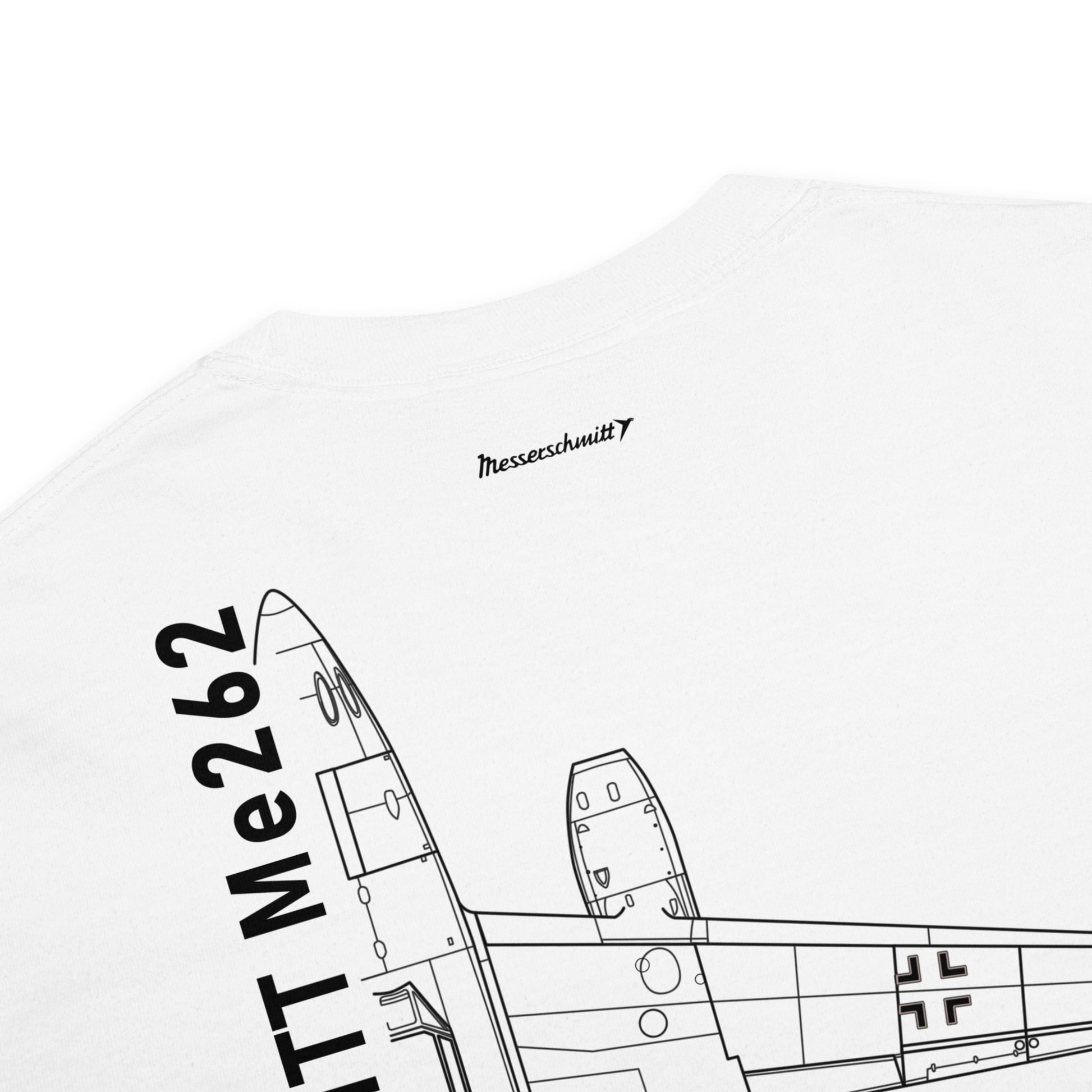 MESSERSCHMITT ME-262 JET FIGHTER — hand-drawn schematic artwork printed on standard T-shirt.