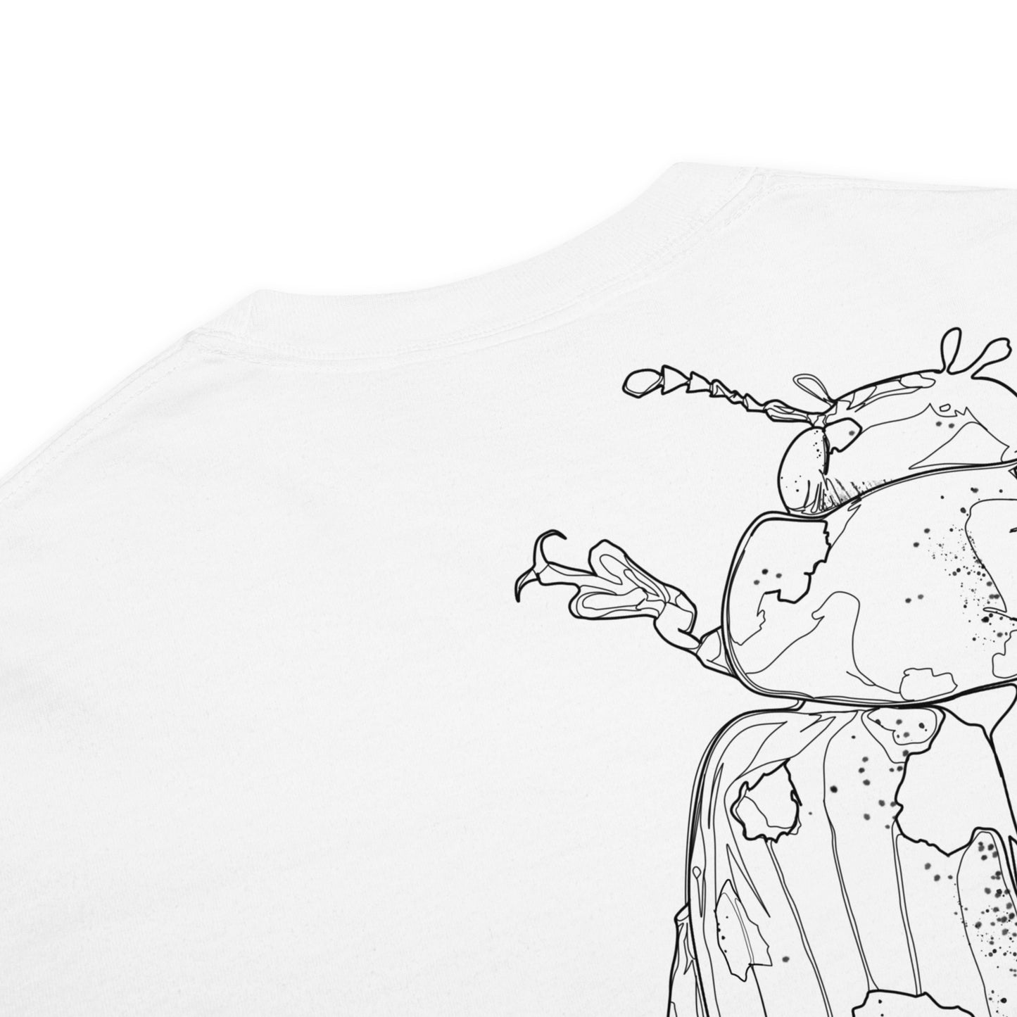Hand-drawn schematic of the COCCINELLA SEPTEMPUNCTATA LADYBIRD printed on a standard T-shirt.