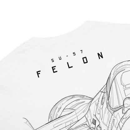 Hand-drawn front nose canopy study of the Sukhoi Su-57 Felon printed on a standard t-shirt.