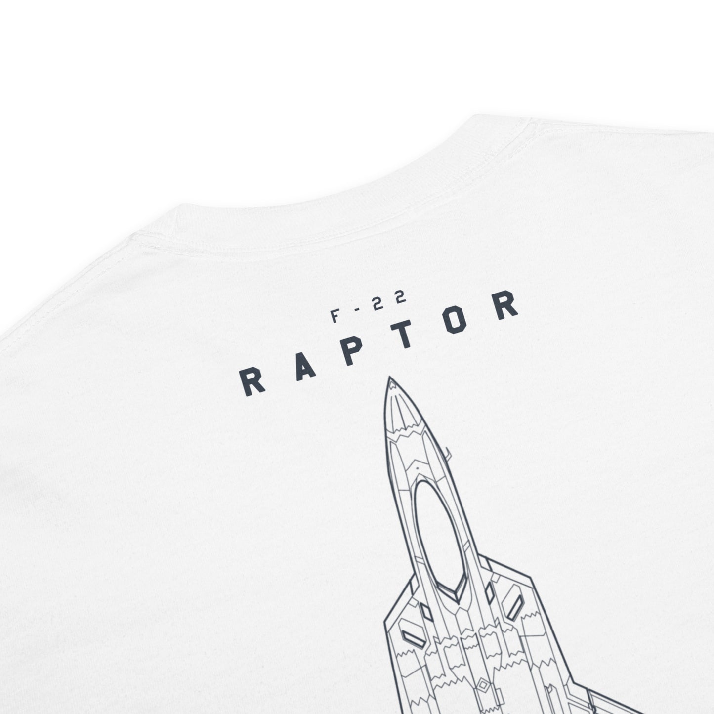 Hand-drawn full schematic of the Lockheed Martin F-22 Raptor printed on a standard t-shirt.