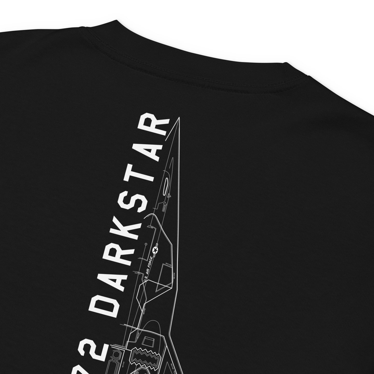 Hand-drawn schematic of the Lockheed Martin Skunk Works SR-72 Darkstar printed on a premium long-sleeve t-shirt.