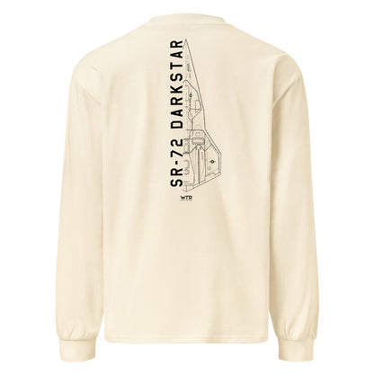 Hand-drawn schematic of the Lockheed Martin Skunk Works SR-72 Darkstar printed on a premium long-sleeve t-shirt.