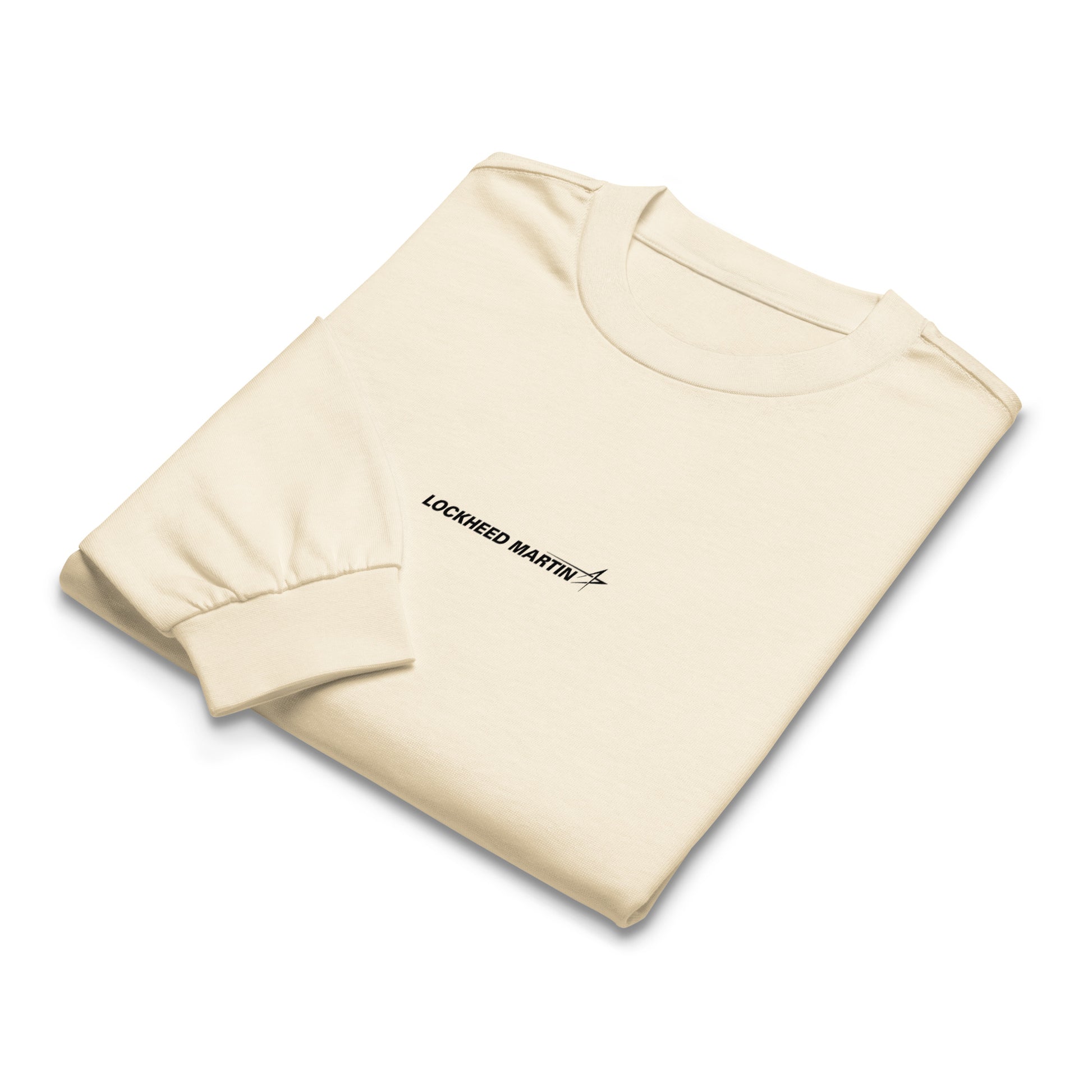 Hand-drawn schematic of the LOCKHEED MARTIN F-22 RAPTOR printed on a standard long sleeve T-shirt.