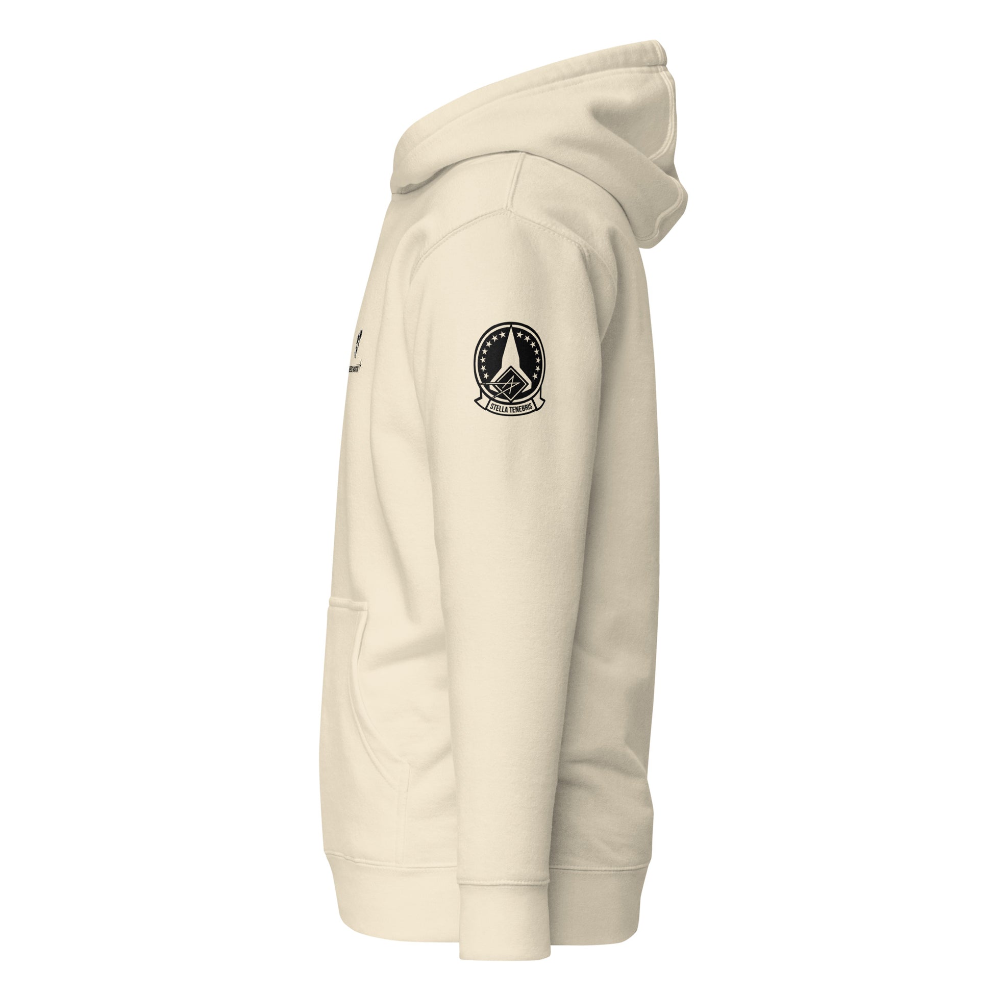 Hand-drawn schematic of the Lockheed Martin Skunk Works SR-72 Darkstar printed on a unisex hoodie.