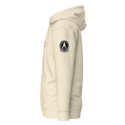 Hand-drawn schematic of the Lockheed Martin Skunk Works SR-72 Darkstar printed on a unisex hoodie.