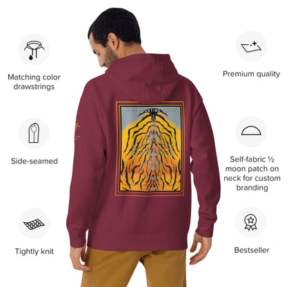Hand-drawn schematic of the F-16 Fighting Falcon Belgian Air Force 31st Tiger Squadron 65th Anniversary livery on a unisex hoodie.