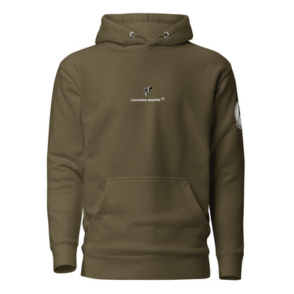 Hand-drawn schematic of the Lockheed Martin Skunk Works SR-72 Darkstar printed on a unisex hoodie.