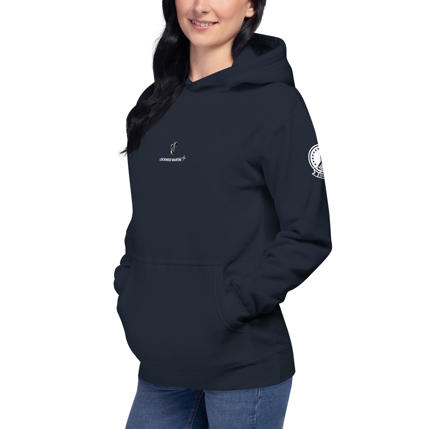 Hand-drawn schematic of the Lockheed Martin Skunk Works SR-72 Darkstar printed on a unisex hoodie.