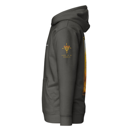 Hand-drawn schematic of the F-16 Fighting Falcon Belgian Air Force 31st Tiger Squadron 65th Anniversary livery on a unisex hoodie.