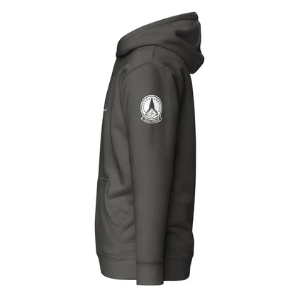 Hand-drawn schematic of the Lockheed Martin Skunk Works SR-72 Darkstar printed on a unisex hoodie.