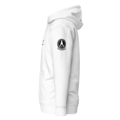 Hand-drawn schematic of the Lockheed Martin Skunk Works SR-72 Darkstar printed on a unisex hoodie.
